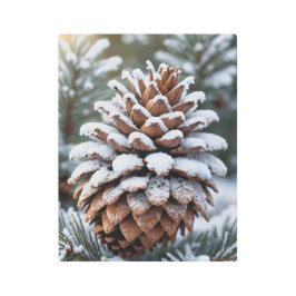 フロストピネコーンウィンターワンダーランド自然 メタルプリント