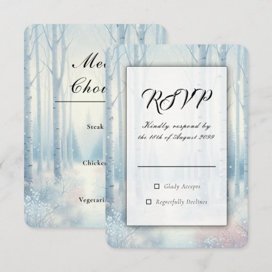 フロストブルー バーチの森の結婚式 出欠カード (正面/裏面)
