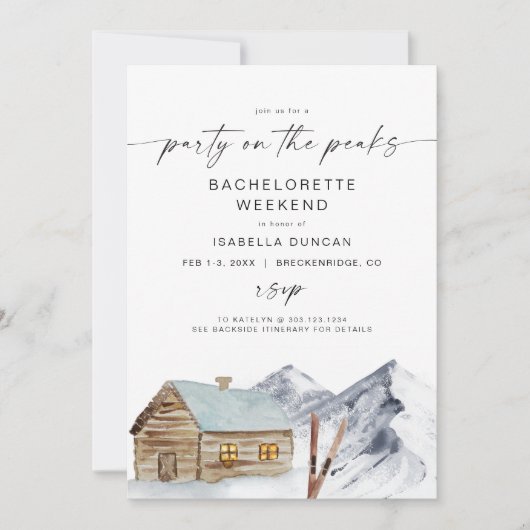 フロストマウンテンスキーキャビンバチェロレッテ旅程 招待状 (正面)