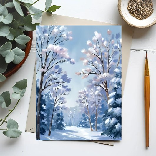 フロストライトの森 | 冬の雪の水彩画の自然 ポストカード