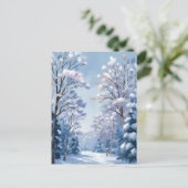 フロストライトの森 | 冬の雪の水彩画の自然 ポストカード (スタンド正面)