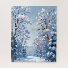 フロストライトの森｜冬の雪の水彩画風景 ジグソーパズル