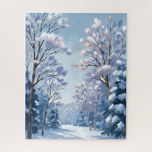 フロストライトの森|冬の雪の水彩画風景 ジグソーパズル (縦)