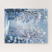 フロストライトの森|冬の雪の水彩画風景 ジグソーパズル (横)