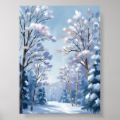 フロストライトの森|冬の雪の水彩画風景 ポスター (正面)