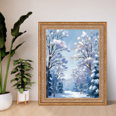 フロストライトの森|冬の雪の水彩画風景 ポスター