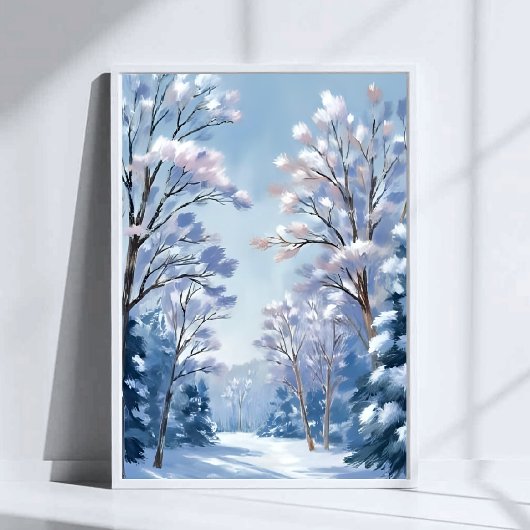 フロストライトの森|冬の雪の水彩画風景 ポスター