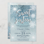 フロスト ウィンター ワンダーランドの雪の結晶  スイート16 招待状 (正面/裏面)