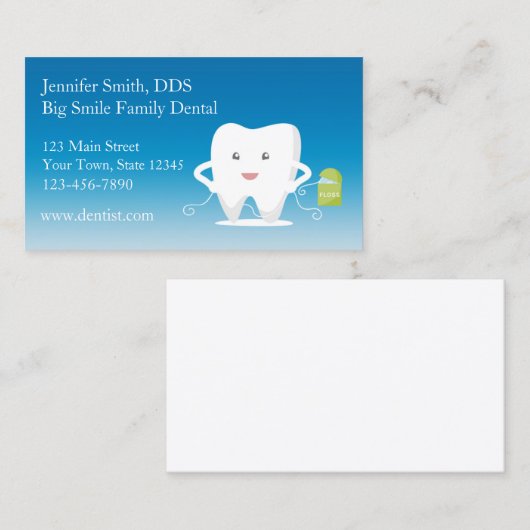 フロス、歯科医の名刺が付いている歯 名刺 (正面/裏面)
