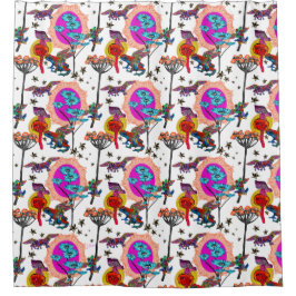 フロッカラフル飛んでいるグ シャワーカーテン