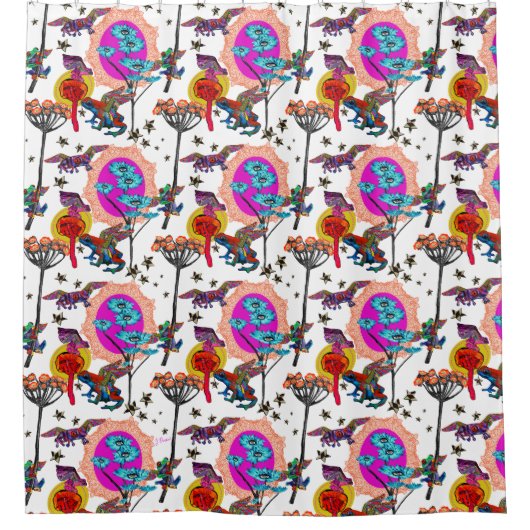 フロッカラフル飛んでいるグ シャワーカーテン (正面)