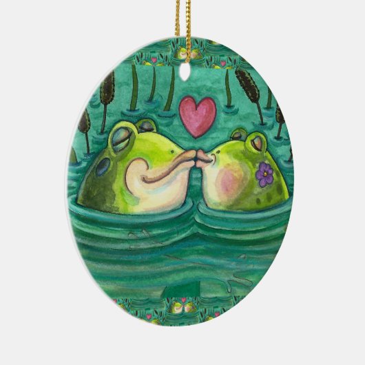 フロッキスをするグカラフル&かわいい池のロマンスおもしろい、 セラミックオーナメント (右)