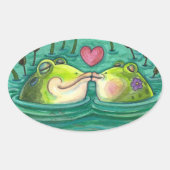 フロッキスをするグカラフル&かわいい池のロマンスおもしろい、 楕円形シール (正面)