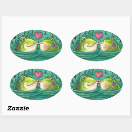 フロッキスをするグカラフル&かわいい池のロマンスおもしろい、 楕円形シール