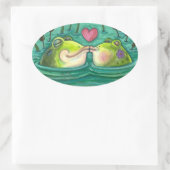 フロッキスをするグカラフル&かわいい池のロマンスおもしろい、 楕円形シール (バッグ)