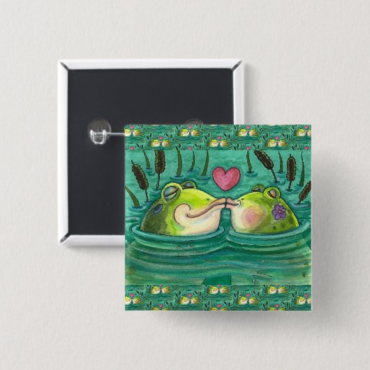フロッキスをするグカラフル&かわいい池のロマンスおもしろい、 缶バッジ (正面&裏面)