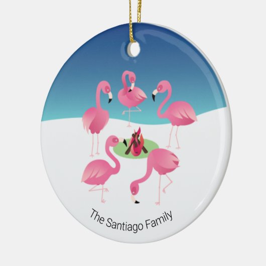 フロックのまわりにザキャンプファイアピンクフラミンゴスホリデー セラミックオーナメント (左)