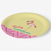 フロックファブラスタイポグラフィとピンクフラミンゴ ペーパープレート (アングル)