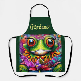 フロッグお洒落抽象芸術絵画ズアートフローラグリーン エプロン
