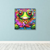 フロッグお洒落抽象芸術絵画ズアートフローラグリーン キャンバスプリント (インサイチュ (ウッドフロア))