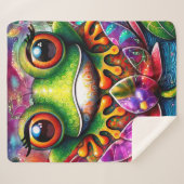 フロッグお洒落抽象芸術絵画ズアートフローラグリーン シェルパブランケット (正面(横))