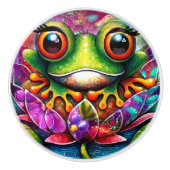 フロッグお洒落抽象芸術絵画ズアートフローラグリーン セラミックノブ (正面)