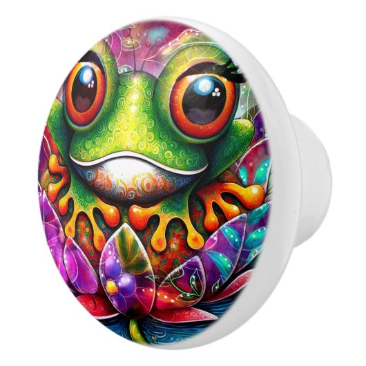 フロッグお洒落抽象芸術絵画ズアートフローラグリーン セラミックノブ (右)