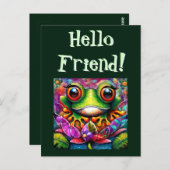 フロッグお洒落抽象芸術絵画ズアートフローラグリーン ポストカード (正面/裏面)