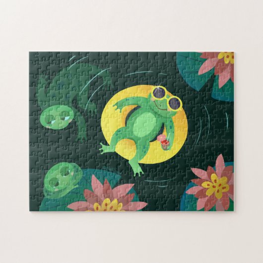 フロッグイエローサングラスで泳ぐ ジグソーパズル (横)