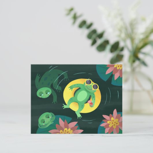 フロッグイエローサングラスで泳ぐ ポストカード (スタンド正面)