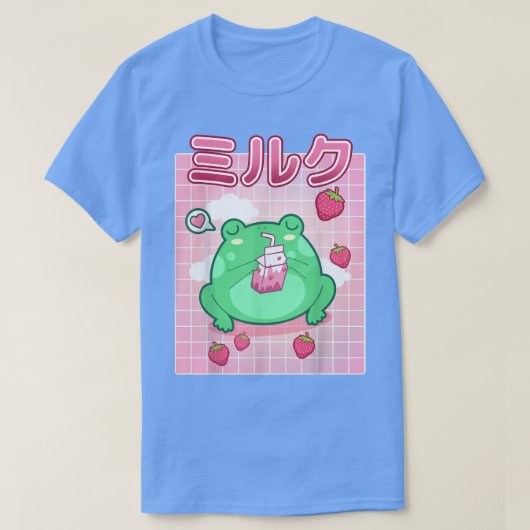 フロッグイチゴミルクパステルゴシックおもしろいかわいいズトード Tシャツ (デザイン正面)