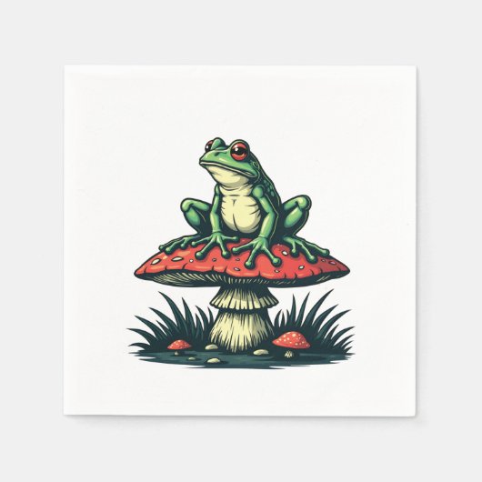 フロッグオンマッシュルームコテージコアフォレスト魔法菌類 スタンダードカクテルナプキン (正面)