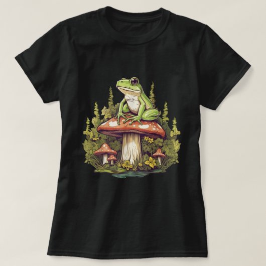 フロッグオンマッシュルームコテージコア Tシャツ (デザイン正面)