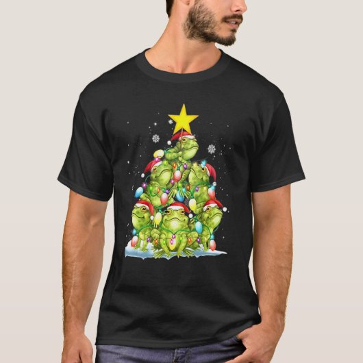 フロッグクリスマスライトツリークリスマスサンタ Tシャツ (正面)