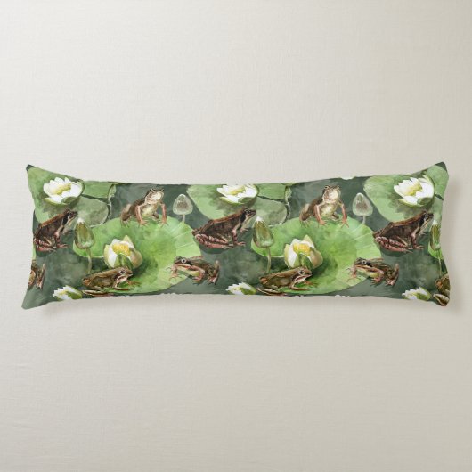 フロッググリーンとホワイト《植物》スイレン ボディピロー (正面)