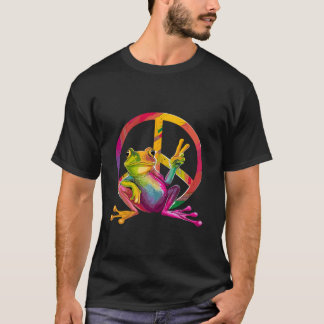 フロッグピースフロッグサイン絞り染めヒッピー長袖T Tシャツ