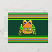 フロッグファンキーオレンジグリーンストライプのノベルティギフト ポストカード (正面/裏面)