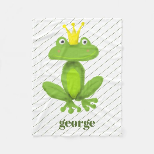 フロッグプリンスグリーン金ゴールドクラウン名前をカスタムするギフト フリースブランケット (正面)