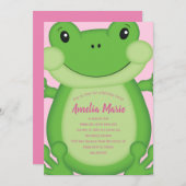 フロッグ誕生パーティーピンク 招待状 (正面/裏面)