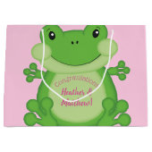 フロッグ・ベビー・シャワー・ピンク ラージペーパーバッグ (正面)