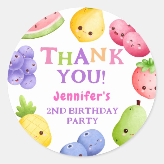 フロッティ二枚！ガールピンクかわいこちゃんフルーツ2nd誕生日 ラウンドシール (正面)