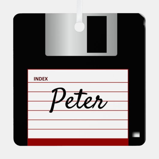 フロッピーディスクレトロコンピュータメタリックスクエアオーナメント メタルオーナメント (正面)