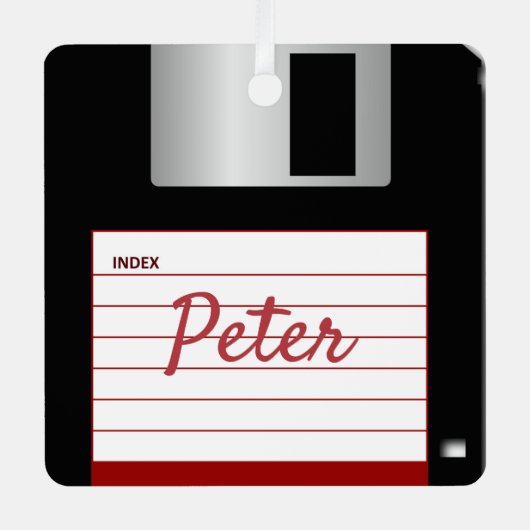 フロッピーディスクレトロコンピュータメタリックスクエアオーナメント メタルオーナメント (正面)