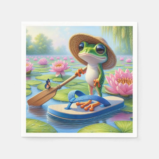 フロップに浮かぶカエル スタンダードカクテルナプキン (正面)