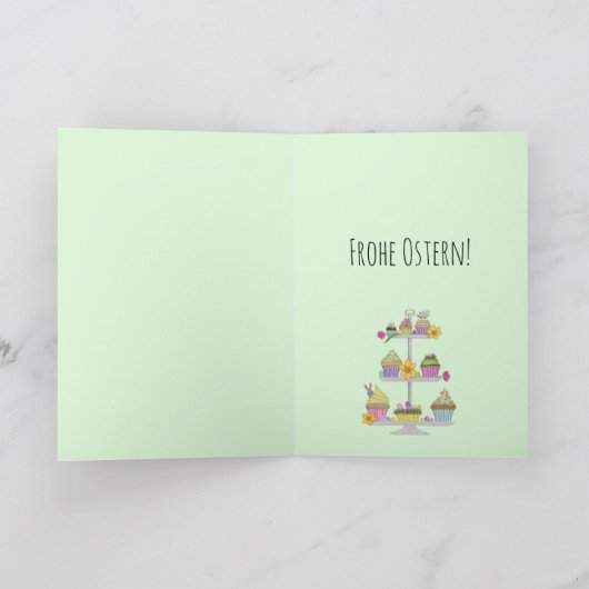 フロヘオスターンドイツのイースターの水の色カップケーキ シーズンカード (内部)