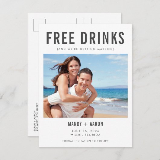 フロリおもしろいダビーチ結婚式写真の日付の保存 案内ポストカード (正面/裏面)