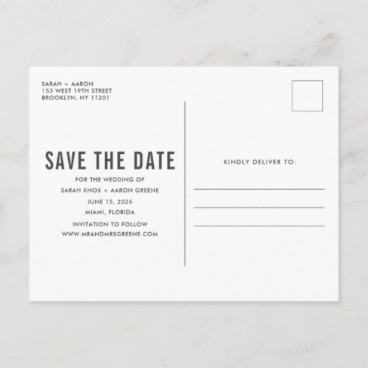 フロリおもしろいダビーチ結婚式写真の日付の保存 案内ポストカード (裏面)