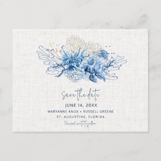 フロリエレガントダビーチ結婚式日付の保存 案内ポストカード (正面)