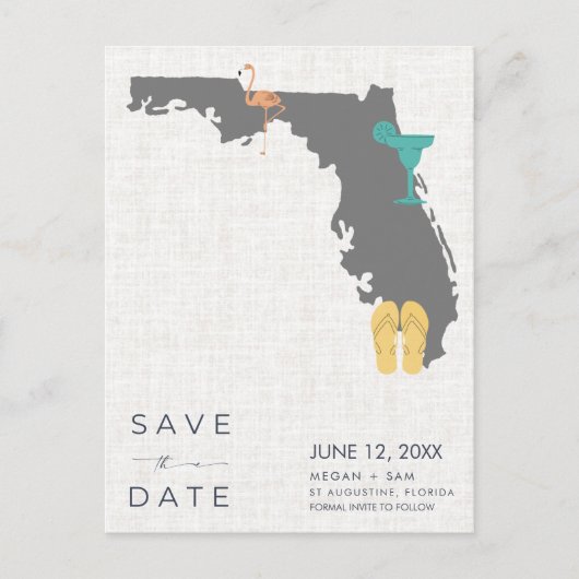 フロリカジュアルダビーチ結婚式日付の保存 案内ポストカード (正面)