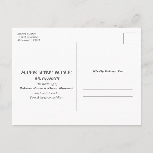 フロリカラフルダカジュアルウエディングの日付の保存 案内ポストカード (裏面)